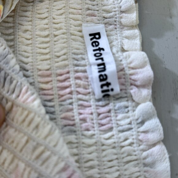 Reformation Leila Inka Smocked Midi Dress XL Ivory Pink Floral Slit - Picture 11 of 16